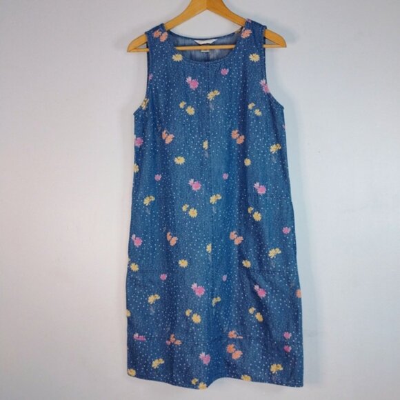 Christopher & Banks Dresses & Skirts - Vintage Christopher & Banks Denim Floral Jumper Dress w/ Pockets Women's Size S